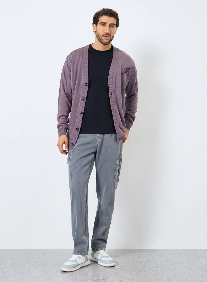 Styli Men Brown Embroidered Knit Cardigan